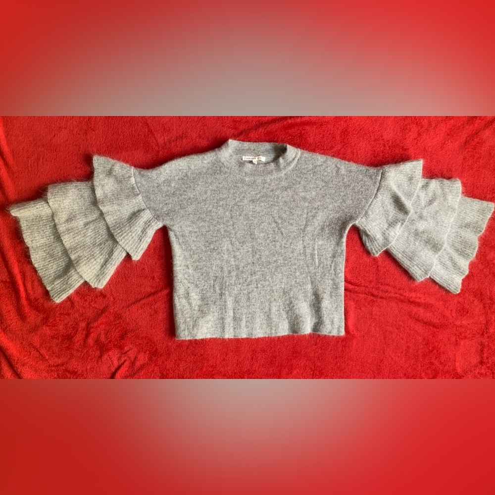 Endless Rose Womens Tiered 3/4 Sleeve SOFT Boxy Crew Neck Sweater Gray LARGE